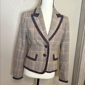 Nine West Plaid Blazer with Dark Brown Trim